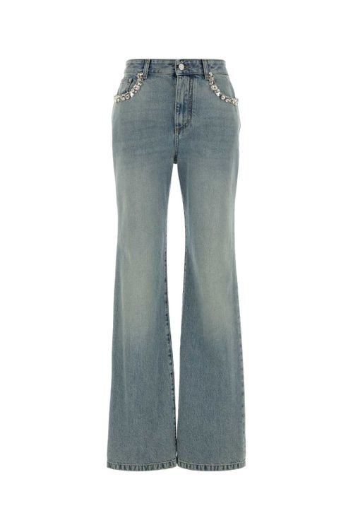 Embellished Pocket Chain Denim Jeans — Blue