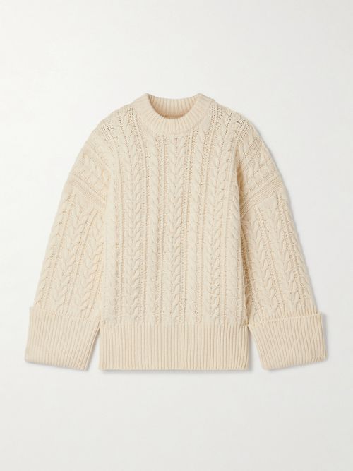 Oversized Cable-knit Wool-blend Sweater - Ivory