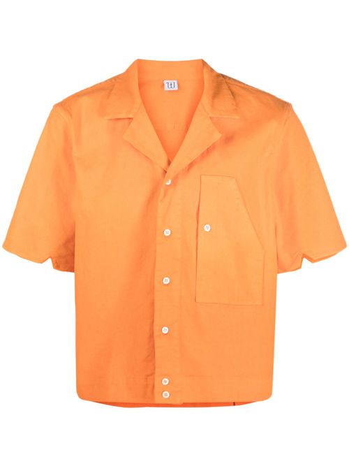 Cropped cotton-blend shirt - Orange