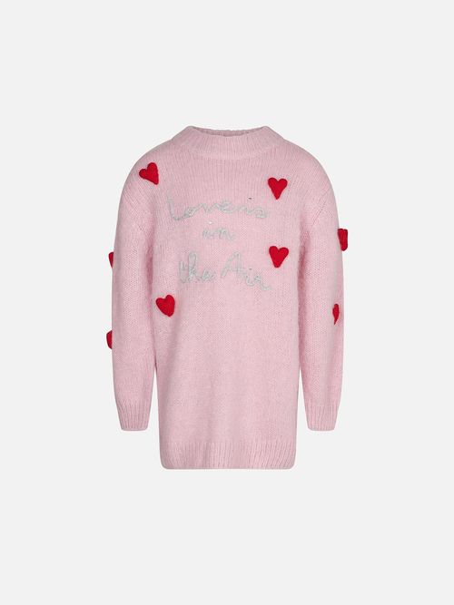 Girl Half-Turtleneck Knitted Dress Pink