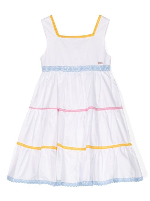 Knitted-stripes poplin dress - White