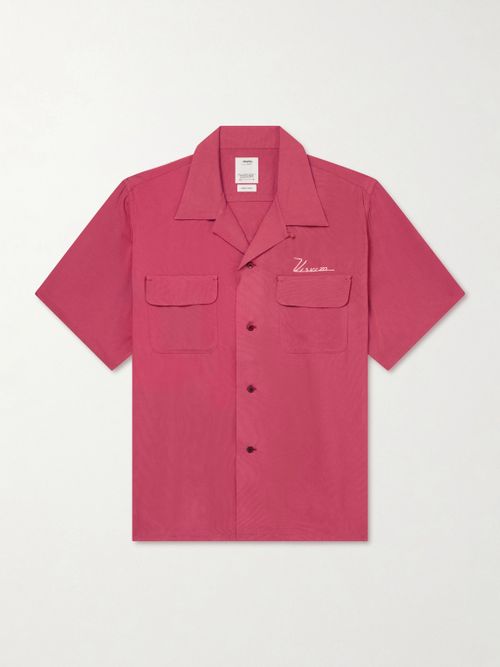 Logo-Embroidered Convertible-Collar Woven Shirt - Men - Red