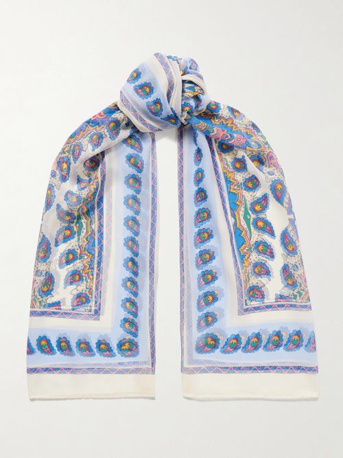 Paisley-print Silk-voile Scarf - Blue