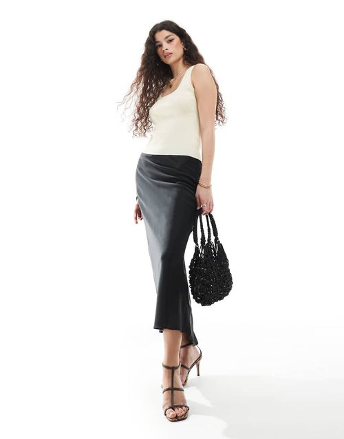 ASOS DESIGN satin bias maxi skirt in black