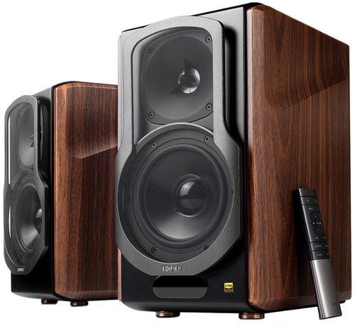 S2000 Brown/Black Powered Bluetooth Bookshelf Speakers (Pair)
