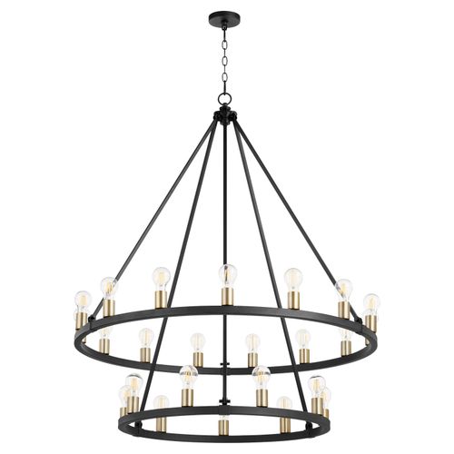 Paxton 24-Light Chandelier in Textured Black w with Aged Bra