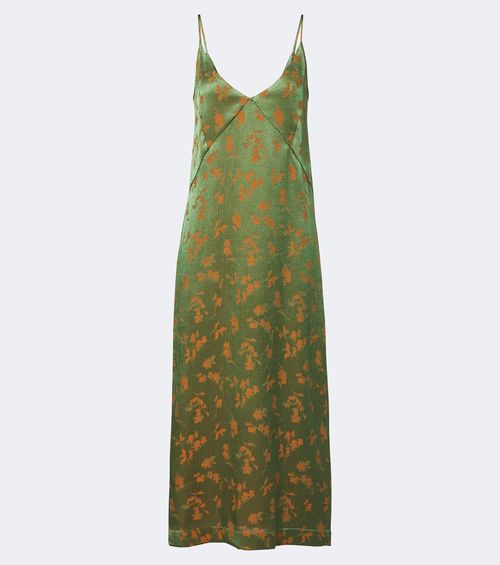 Floral jacquard satin slip dress