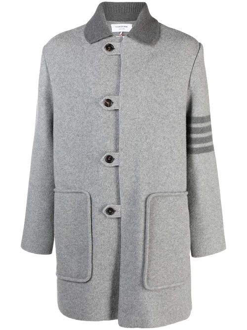 Stripe-trim detail single-breasted coat - Grey