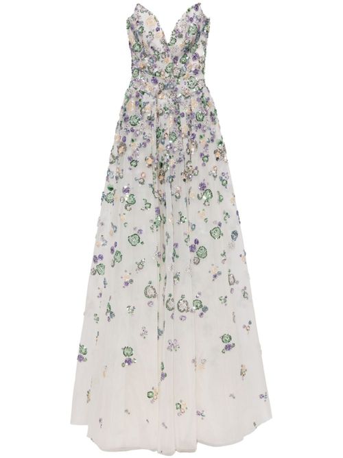 Beaded tulle gown - White