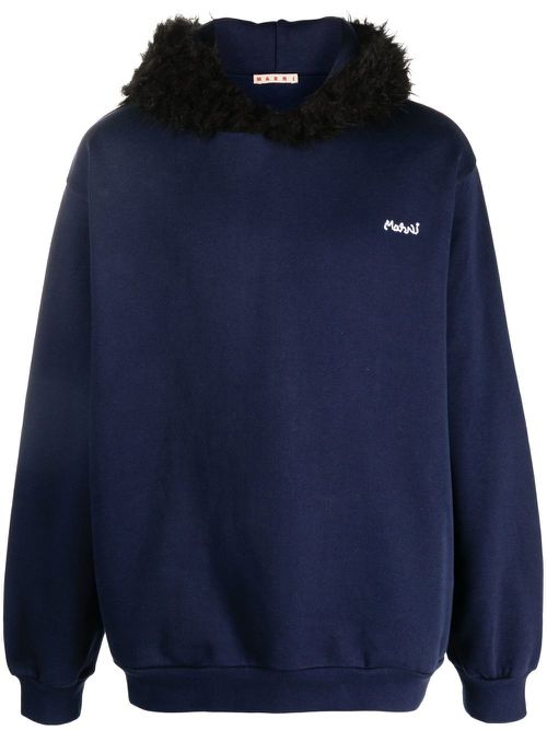 Logo-embroidered hoodie - Blue