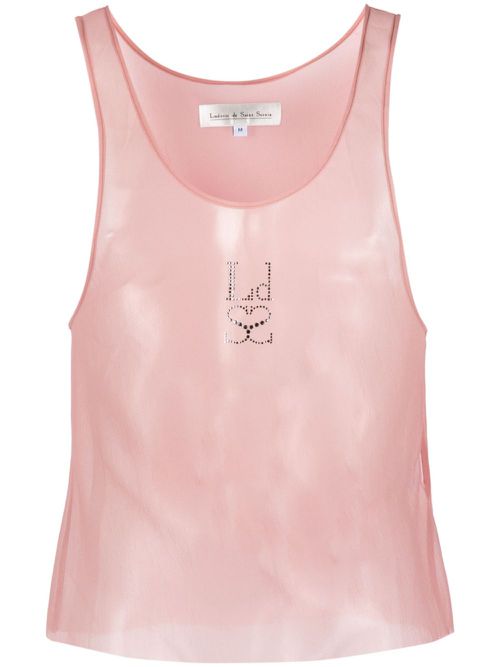 Rhinestone-embellished sheer tank top - Pink