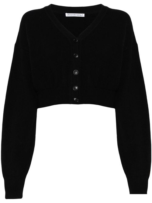 Logo-embossed cropped cardigan - Black