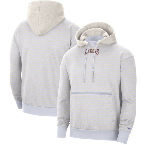 Men's Heathered Gray/Purple Los Angeles Lakers 75th Anniversary Courtside Striped Pullover Hoodie