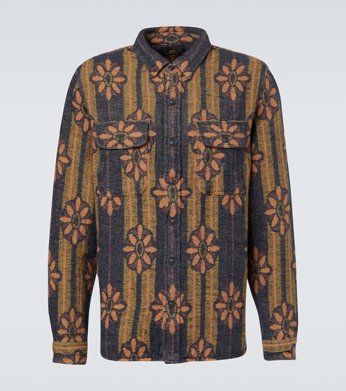 Floral striped cotton jacquard shirt