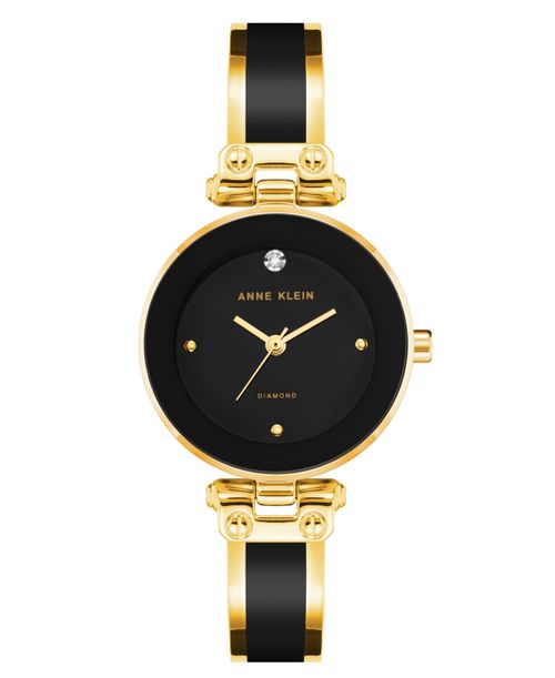 Women's Quartz Round Black Dial Gold-Tone Black Bangle Watch 28mm x 34mm - Goldtone