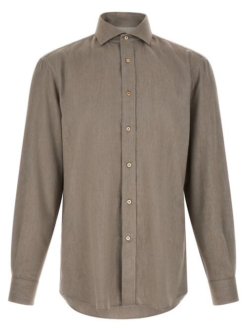 Cotton Micro Herringbone Shirt — Gray