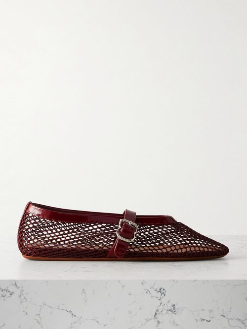 Patent Leather-trimmed Mesh Ballet Flats - Burgundy