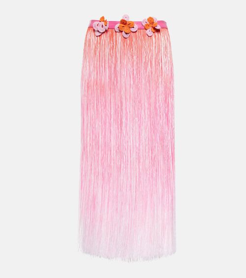 Ombré leather-trimmed tassel midi skirt