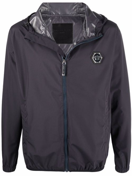Logo-patch zip-up windbreaker - Blue