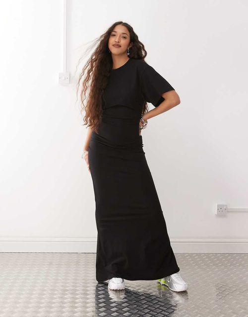 Weekday | jersey maxi dress with ruched side detail in black