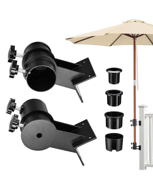 Deck Umbrella Mount Holder Bracket Height Flexible for Patio Railing Balcony Courtyard Poolside Mobile Cart Black Corner - Black