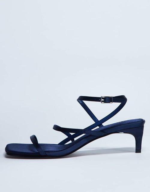 Autumn minimal mid heel sandal in navy satin
