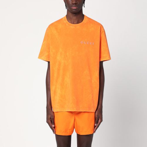 Washed orange cotton T-shirt with logo