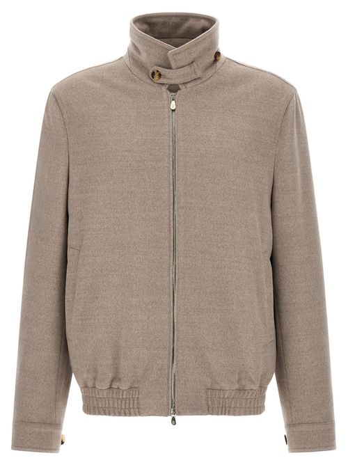 Beige Solid Bomber Jacket
