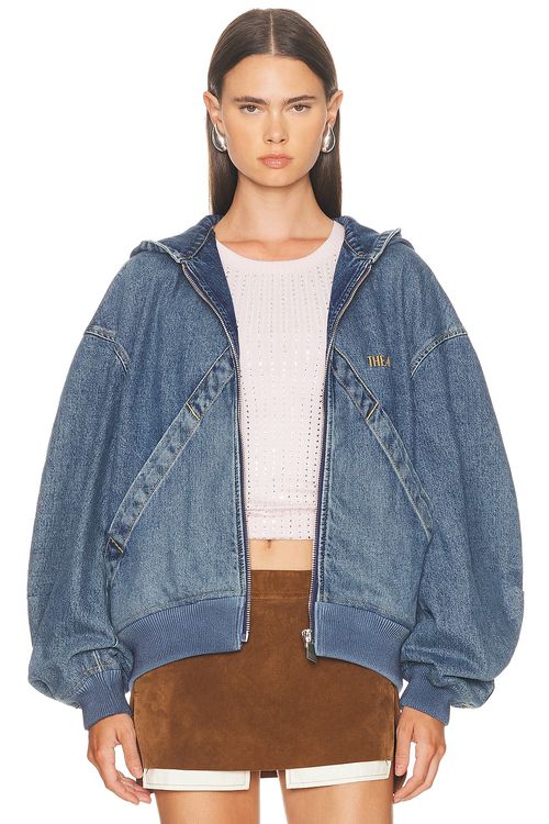 THE ATTICO Denim Bomber Jacket in Sky Blue - Blue.  36 also in 42, 44