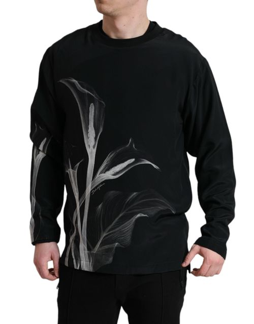 Floral Print Silk Sweater — Black
