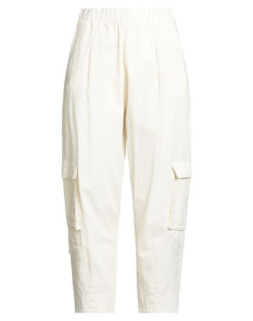 Woman Pants Off white Size L Cotton, Elastane