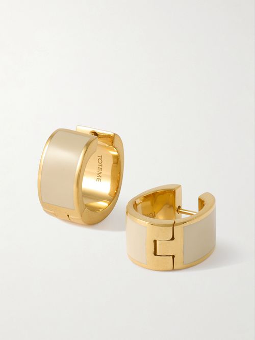 Gold-plated Enamel Hoop Earrings - Off-white