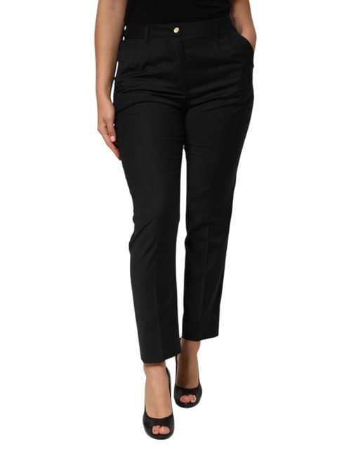 Tapered Wool Blend Trousers — Black