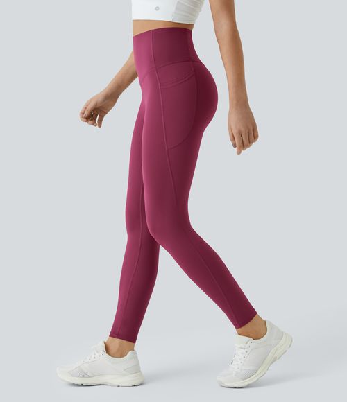 UltraSculpt™ SoCinched High Waisted Tummy Control Pocket Shaping Training Leggings  - Red Plum