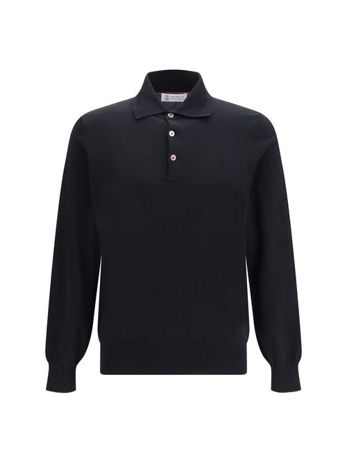 Long-Sleeve Cotton Polo — Black