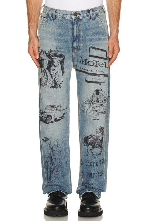 ONE OF THESE DAYS All Over Print Painters Pant in Blue