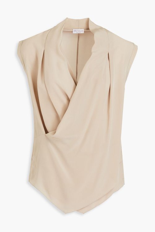 Draped silk crepe de chine top - Neutral - XXS