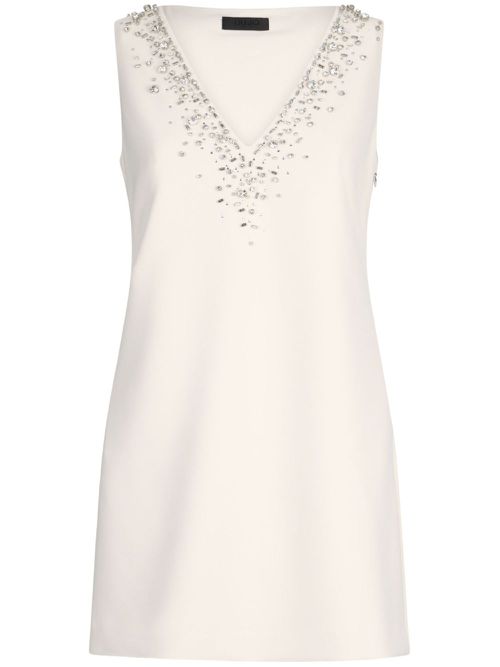 Short champagne-coloured dress with bejewelled embellishment - White
