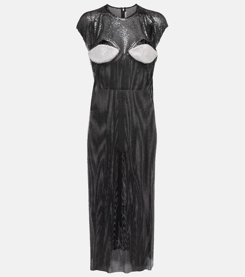 Crystal-embellished cutout midi dress