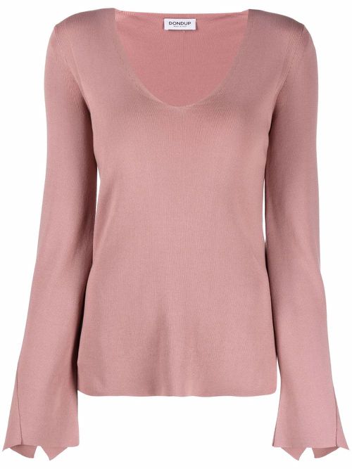Draped long-sleeve knitted top - Pink