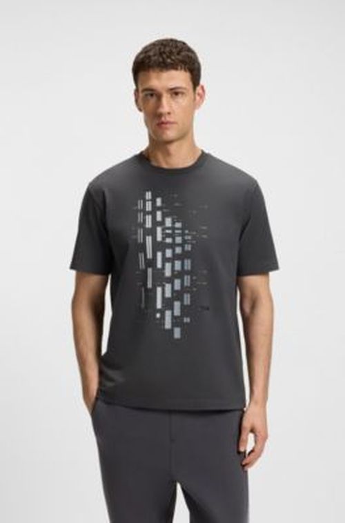 BOSS Geometric-print T-shirt in stretch cotton - Dark Grey Men's T-Shirt