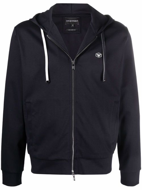 Logo-patch zip-up hoodie - Blue