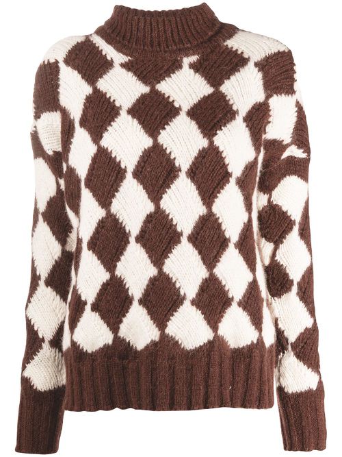 Geometric roll-neck jumper - Brown