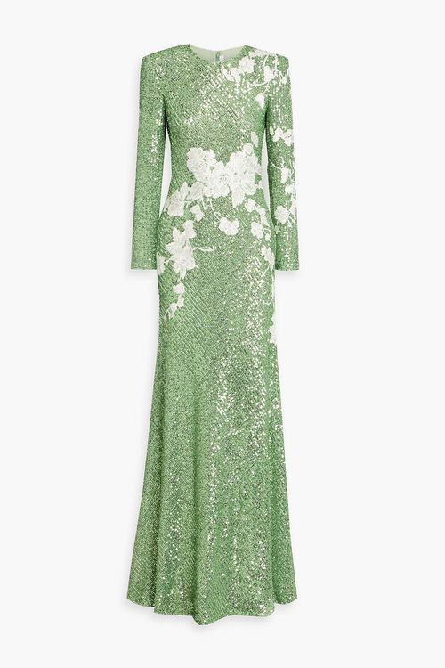 Embroidered sequined stretch-tulle gown - Green - US 8