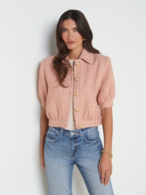 Cove Cropped Tweed Jacket In Dusty Pink