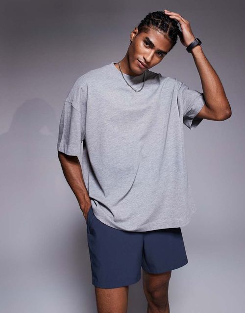Icon heavyweight cotton oversized t-shirt with quick dry finish in grey marl