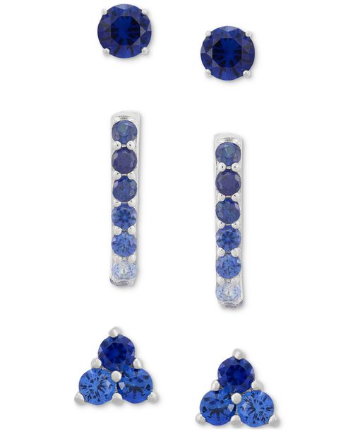 3-Pc. Set Lab-Created Sapphire Stud & Hoop Earrings (3-3/4 ct. t.w.) in Sterling Silver - Sapphire