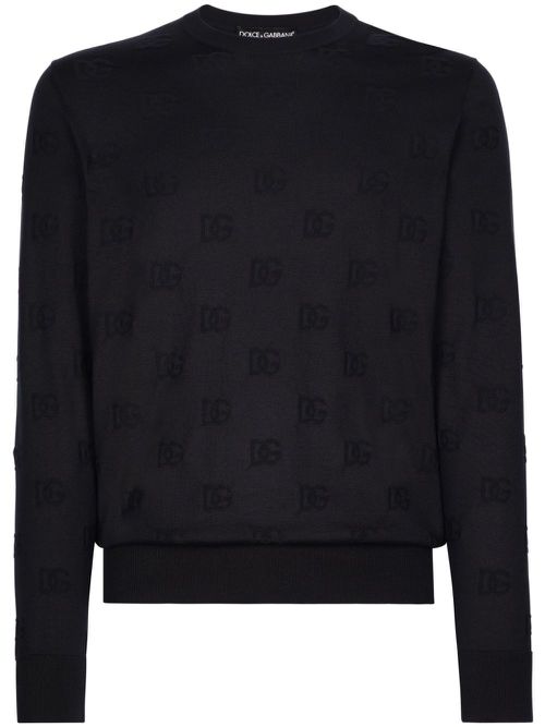 Logo intarsia-knit silk jumper - Blue