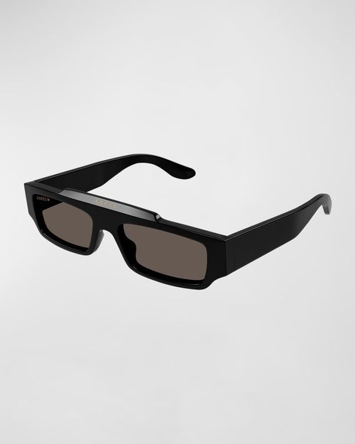 Men's Rectangle Acetate Sunglasses with Raised Logo