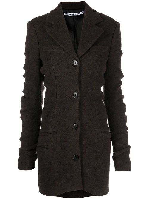 Ruched sleeve wool-blend jacket - Brown